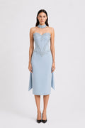 Robe Col Choker Sans Manches Bleu Pastel