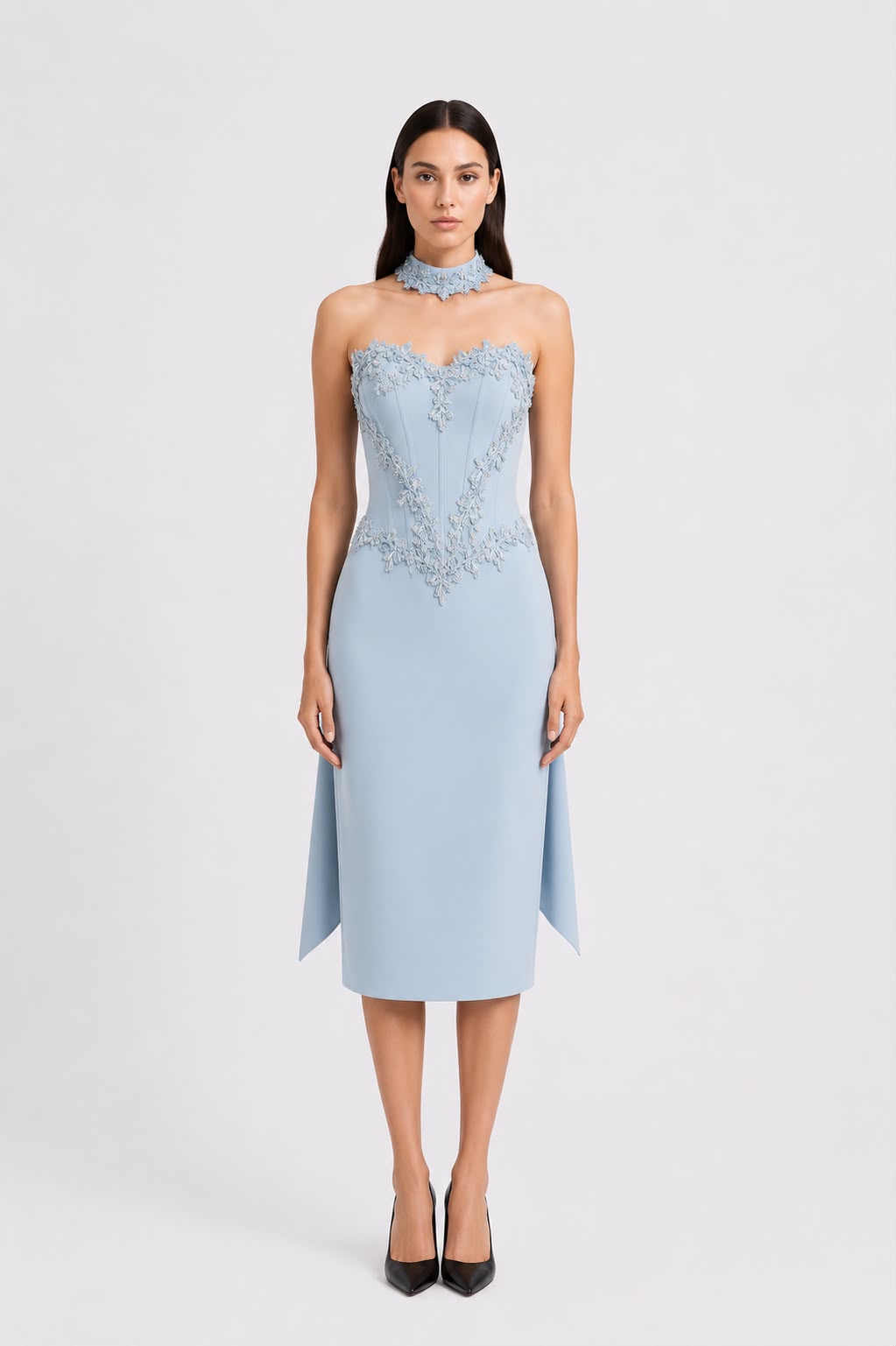 Robe Col Choker Sans Manches Bleu Pastel