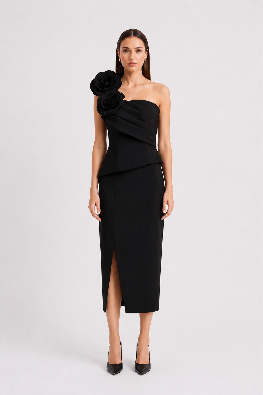 Robe Bustier Fleurs Noir