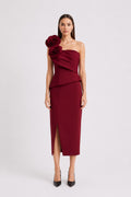 Robe Bustier Fleurs Bordeaux