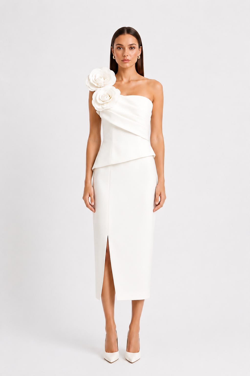 Robe Bustier Fleurs Blanc