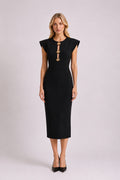 Robe Midi à Boutons Dorés Noir