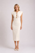 Robe Midi à Boutons Dorés Ecru