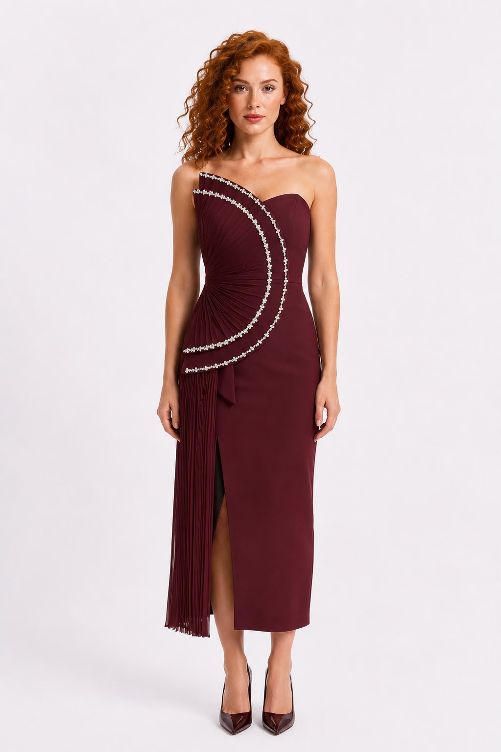 Robe Bustier Drapée à Strass