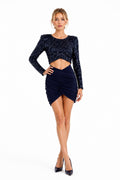Robe Courte à Sequins Bleu Marine