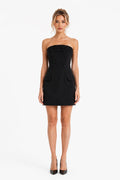 Robe Courte Bustier Détails Perles Noir