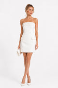 Robe Courte Bustier Détails Perles Blanc