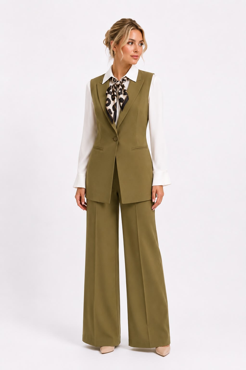 Ensemble Tailleur Sans Manches Vert Kaki