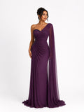 Robe en Mousseline Drapée Prune