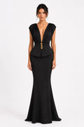 Ensemble Jupe Longue à Boutons Dorés Noir