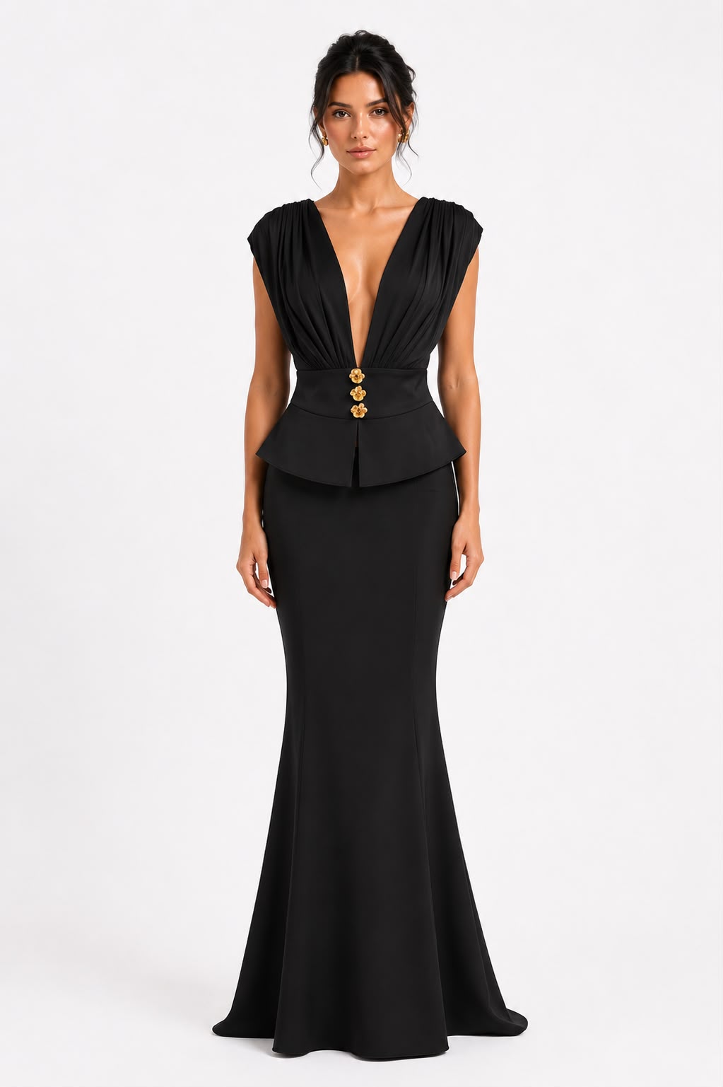 Ensemble Jupe Longue à Boutons Dorés Noir