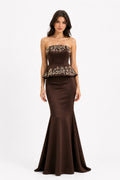 Robe Bustier Sirène à Perles Marron