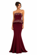 Robe Bustier Sirène à Perles Bordeaux
