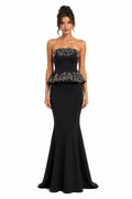 Robe Bustier Sirène à Perles Noir