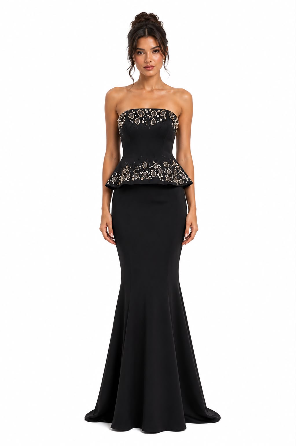 Robe Bustier Sirène à Perles Noir