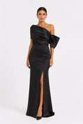 Robe Longue Satinée Col Bateau Noir