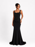 Robe Sirène à Corsage Brodé Noir